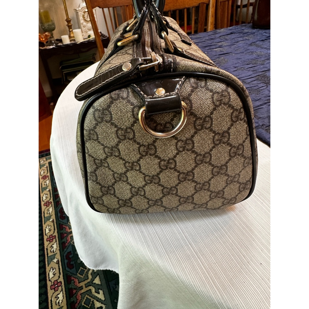 Gucci Brown Coated Canvas & Patent Leather Medium Boston Bag w/ Shoulder Strap - Picture 5 of 16